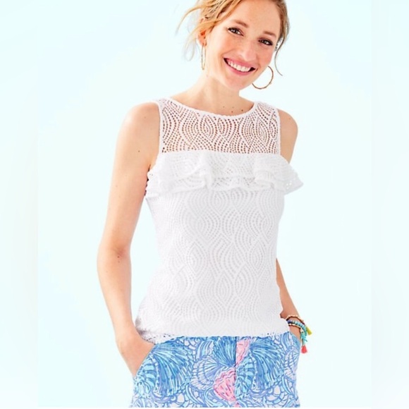 Lilly Pulitzer Tops - NWT Lilly Pulitzer White Lace Ruffle Janine Tank Top